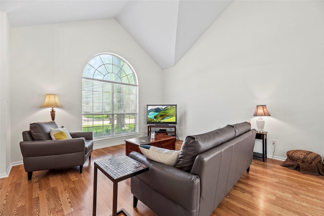 15207 Hillside Park Way, Cypress, TX 77433 - living room featuring light wood finished floors and high vaulted ceiling