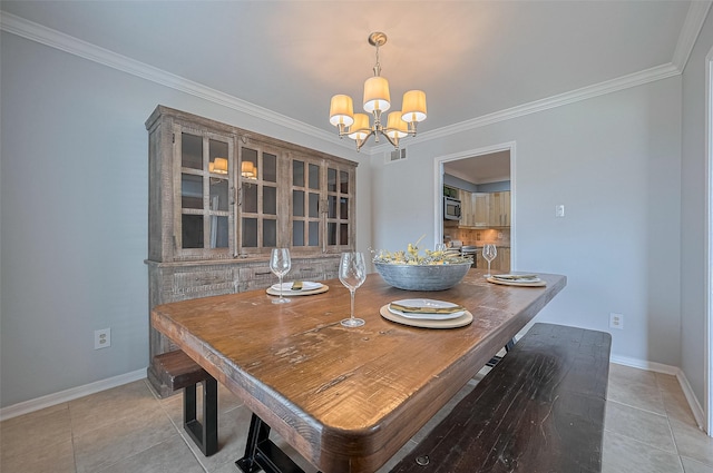 14666 Perthshire Rd Unit F, Houston, TX 77079 - dining room with a chandelier, light tile patterned floors, and crown molding