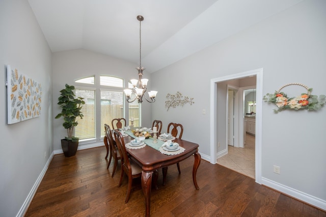 27907 Brandy Creek Ln, Fulshear, TX 77441 - dining room with vaulted ceiling, a chandelier, and wood finished floors