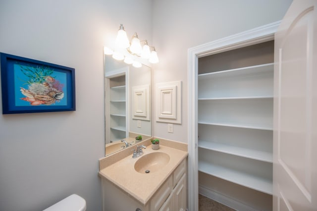 27907 Brandy Creek Ln, Fulshear, TX 77441 - half bathroom featuring vanity and a chandelier