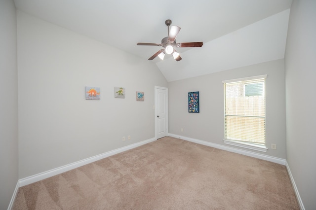 27907 Brandy Creek Ln, Fulshear, TX 77441 - spare room with light carpet, lofted ceiling, and a ceiling fan