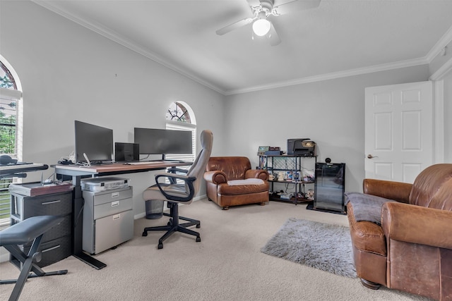 8723 Kennet Valley Rd, Spring, TX 77379 - office with healthy amount of natural light, carpet flooring, ceiling fan, and crown molding