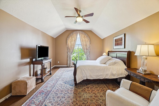 2019 Hazard St, Houston, TX 77019 - bedroom with vaulted ceiling, wood finished floors, and ceiling fan