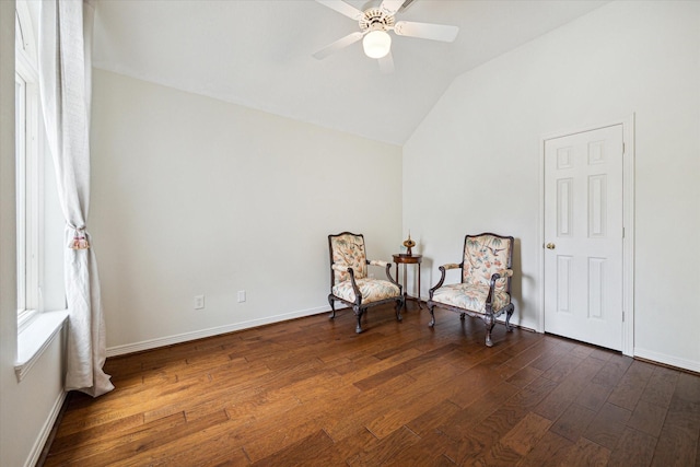 2019 Hazard St, Houston, TX 77019 - living area featuring lofted ceiling, ceiling fan, and wood finished floors