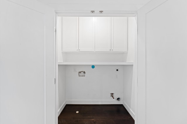 7722 Jacquelyn Oaks Rd, Houston, TX 77055 - laundry area with cabinet space, electric dryer hookup, washer hookup, and dark wood-style flooring
