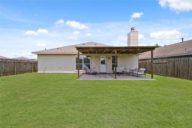 1111 Cypress Ln, Dayton, TX 77535 - rear view of property with a patio area, a fenced backyard, and a chimney