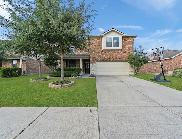 20015 Flax Flower Dr, Richmond, TX 77407 - view of front of home featuring a front yard, concrete driveway, an attached garage, and stone siding