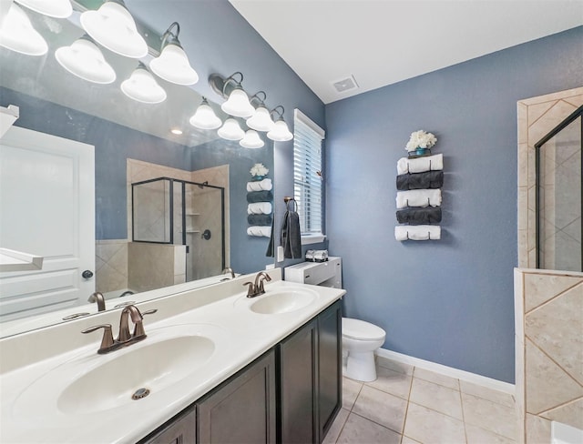 20015 Flax Flower Dr, Richmond, TX 77407 - bathroom with a stall shower, tile patterned floors, and double vanity