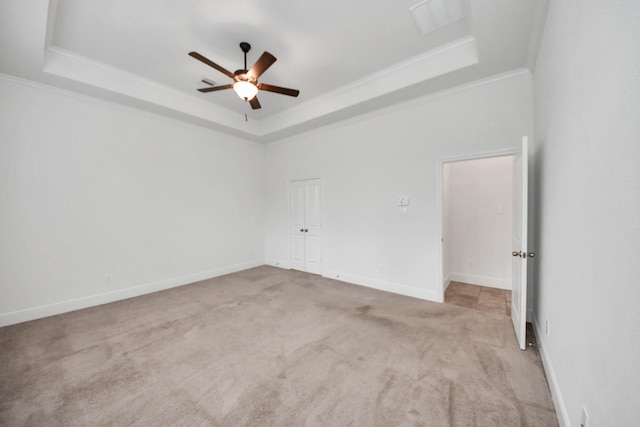 14807 Providence Manor Way, Cypress, TX 77429 - carpeted spare room with a tray ceiling, ceiling fan, and crown molding