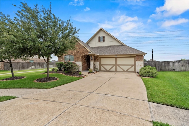 20206 Fossil Valley Ln, Cypress, TX 77433 - view of front of property with brick siding, an attached garage, concrete driveway, and a shingled roof