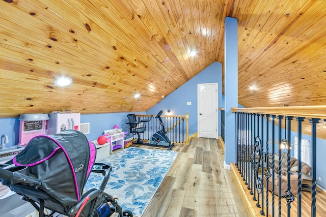 4214 Cross Cut, Cleveland, TX 77328 - rec room featuring wooden ceiling, vaulted ceiling, wood finished floors, and recessed lighting