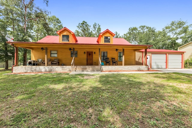 4214 Cross Cut, Cleveland, TX 77328 - view of front facade featuring a front lawn, a ceiling fan, an outdoor structure, driveway, and a metal roof