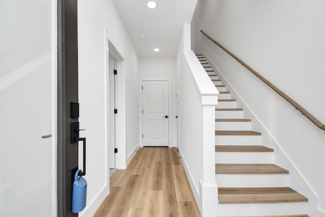 4802 Elysian St Unit C, Houston, TX 77009 - staircase with recessed lighting and wood finished floors