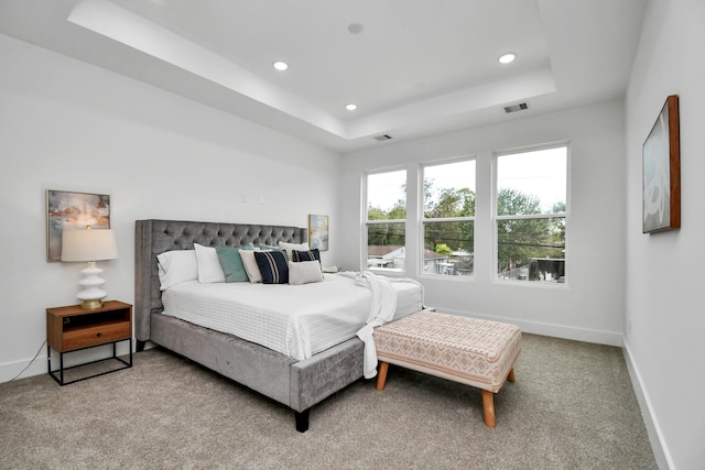 2610 Vance St, Houston, TX 77093 - bedroom with a tray ceiling, recessed lighting, and carpet flooring