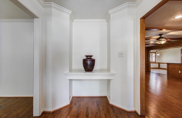 3623 Beech Hill Dr, Spring, TX 77388 - hallway with wood finished floors, a textured ceiling, and ornamental molding