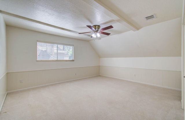 3623 Beech Hill Dr, Spring, TX 77388 - additional living space with carpet, a ceiling fan, vaulted ceiling, and a textured ceiling