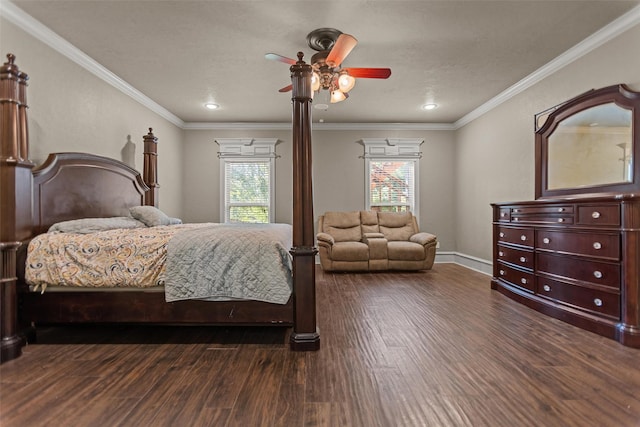 1207 Marigold Ln, Longview, TX 75604 - bedroom featuring multiple windows, dark wood-style floors, a ceiling fan, and crown molding