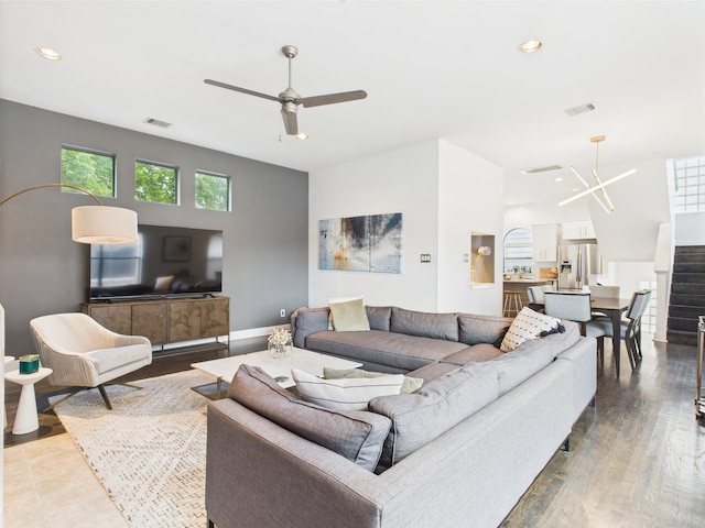 5810 Darling St Unit F, Houston, TX 77007 - living room featuring recessed lighting, a ceiling fan, and wood finished floors