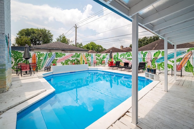 10730 Braes Bayou Dr, Houston, TX 77071 - view of swimming pool featuring a fenced backyard, a deck, and a gazebo