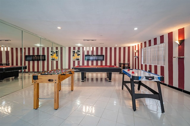 10730 Braes Bayou Dr, Houston, TX 77071 - game room with wallpapered walls, billiards table, and recessed lighting