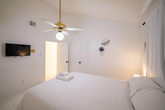10730 Braes Bayou Dr, Houston, TX 77071 - tiled bedroom with lofted ceiling and a ceiling fan