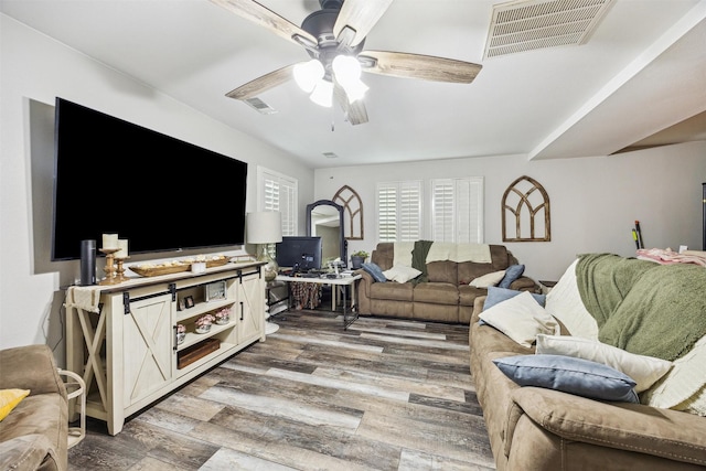 31730 Waller Tomball Rd, Waller, TX 77484 - living room featuring ceiling fan and wood finished floors