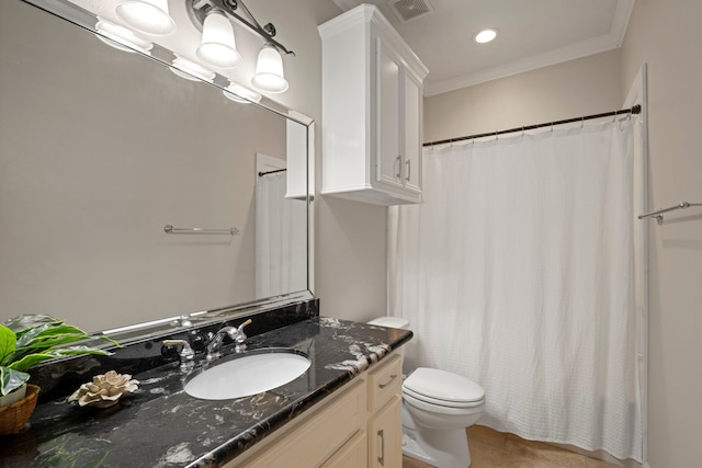 28322 Buena Way, Spring, TX 77386 - bathroom with vanity, ornamental molding, and a shower with shower curtain