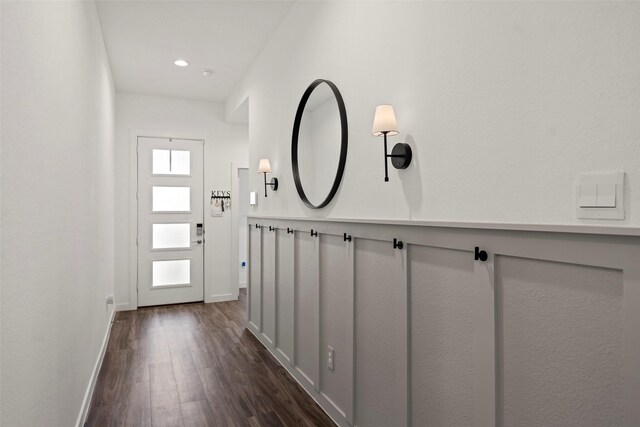 14320 Yellow Hawthorn Ct, Conroe, TX 77384 - doorway with dark wood finished floors and recessed lighting