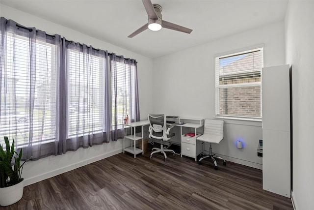 14320 Yellow Hawthorn Ct, Conroe, TX 77384 - office area featuring wood finished floors, plenty of natural light, and a ceiling fan