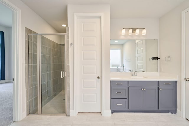237 Patina Sorrel Dr, Montgomery, TX 77316 - full bathroom with vanity, a stall shower, and recessed lighting
