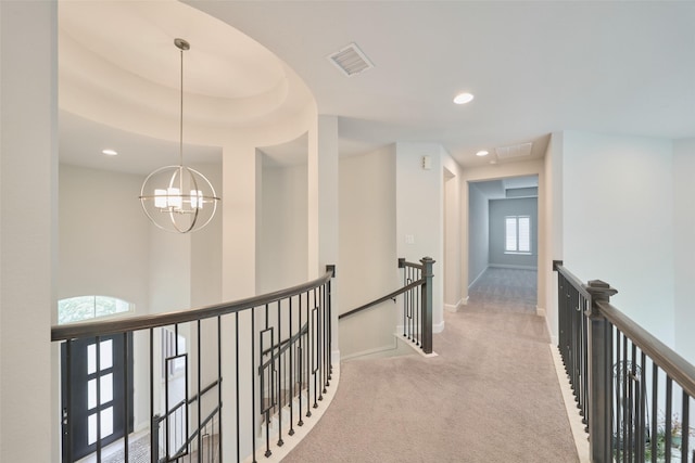 237 Patina Sorrel Dr, Montgomery, TX 77316 - corridor featuring an upstairs landing, carpet flooring, a chandelier, and recessed lighting