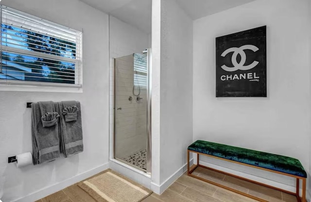 5918 Lattimer Dr, Houston, TX 77035 - bathroom with a shower stall and wood finished floors