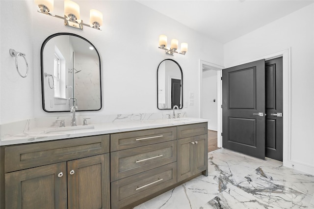 1011 E 28th St, Houston, TX 77009 - full bath with double vanity and marble finish flooring