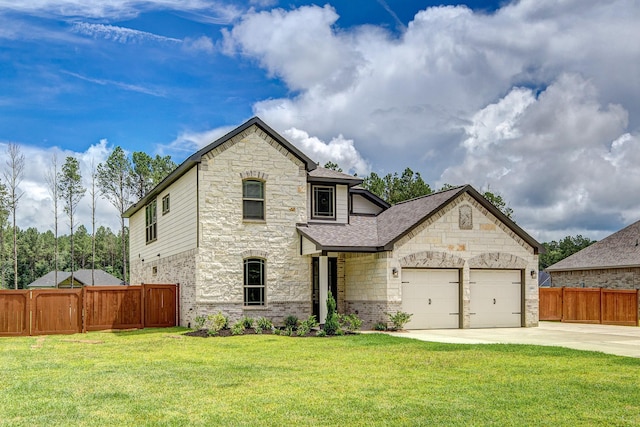 1563 Rd 66114, Dayton, TX 77535 - french country home featuring stone siding, concrete driveway, a garage, and a shingled roof