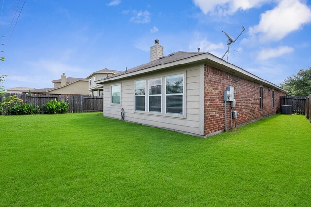 20930 Morgan Knoll Ln, Katy, TX 77449 - back of house featuring a fenced backyard, a chimney, and brick siding