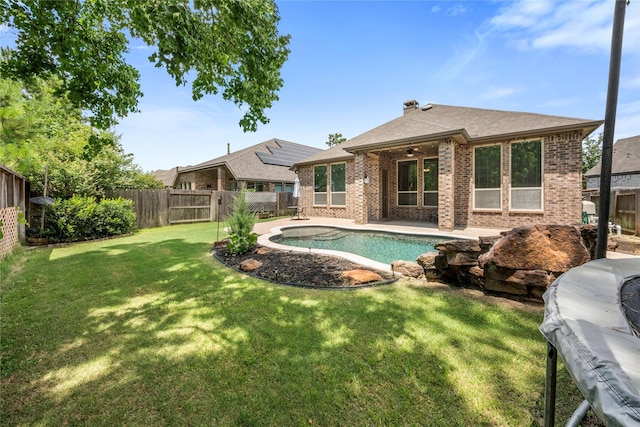 16711 Ramsay Cascades Dr, Humble, TX 77346 - view of pool with a fenced backyard, ceiling fan, a patio area, and area for grilling