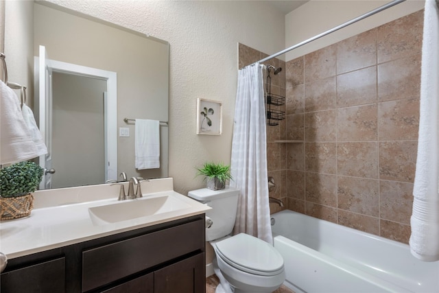 16711 Ramsay Cascades Dr, Humble, TX 77346 - bathroom with vanity, shower / bathtub combination with curtain, and a textured wall