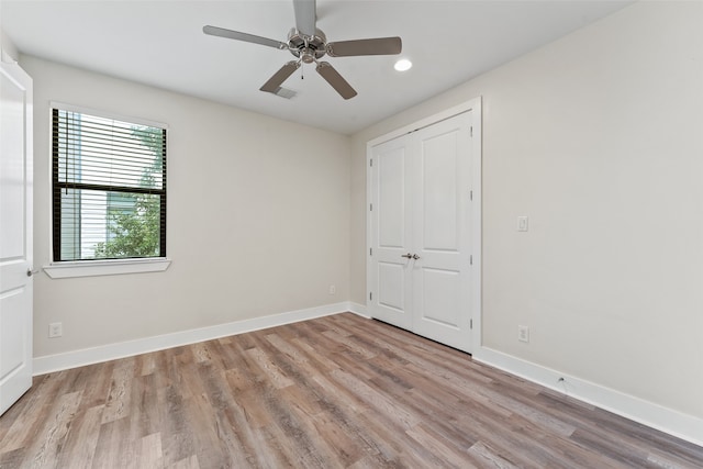 5204 Maxie St, Houston, TX 77007 - unfurnished bedroom featuring wood finished floors, recessed lighting, a closet, and ceiling fan