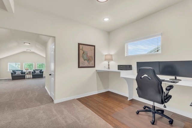 97 La Costa Dr, Montgomery, TX 77356 - home office with recessed lighting, lofted ceiling, and carpet