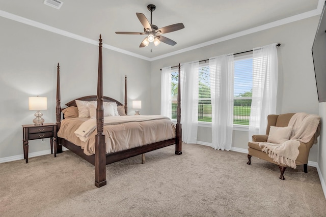 97 La Costa Dr, Montgomery, TX 77356 - bedroom featuring light carpet, ornamental molding, and a ceiling fan