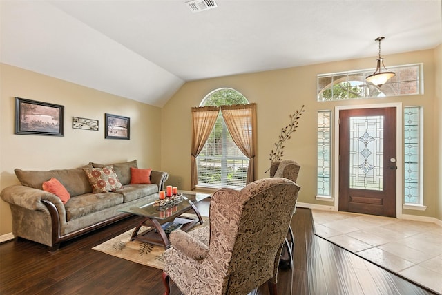 11506 Amber Canyon Dr, Houston, TX 77095 - living room with lofted ceiling and wood finished floors