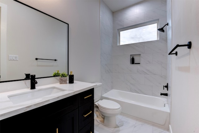 1306 Evelyn St, Houston, TX 77009 - full bath featuring vanity, shower / bath combination, and marble finish flooring