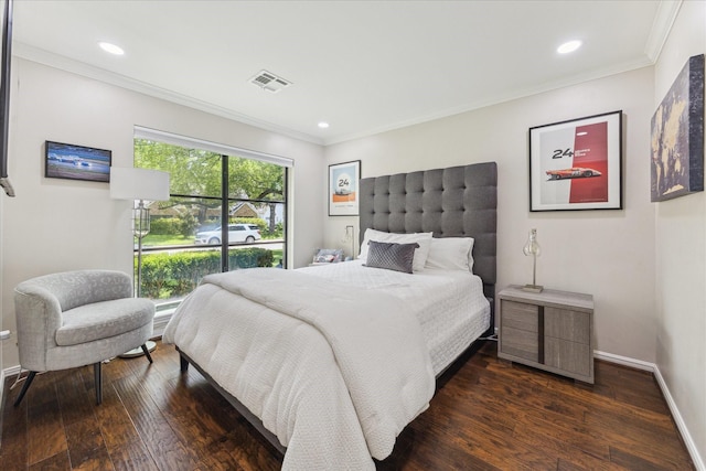 12118 Queensbury Ln, Houston, TX 77024 - bedroom featuring hardwood / wood-style flooring, ornamental molding, and recessed lighting