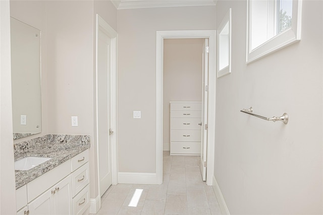 1530 Cunningham Parc Ln, Houston, TX 77055 - bathroom featuring vanity, crown molding, and tile patterned flooring
