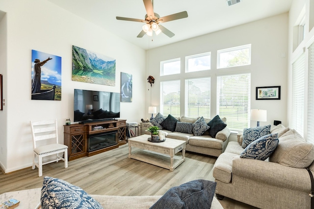 541 Green Meadows Dr, West Columbia, TX 77486 - living area featuring a ceiling fan and wood finished floors