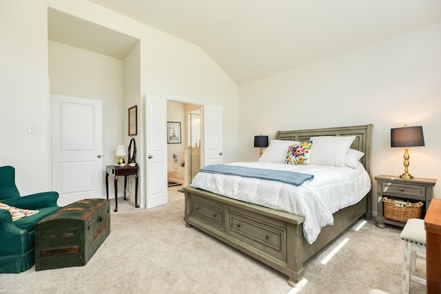 541 Green Meadows Dr, West Columbia, TX 77486 - bedroom with light colored carpet, connected bathroom, and high vaulted ceiling