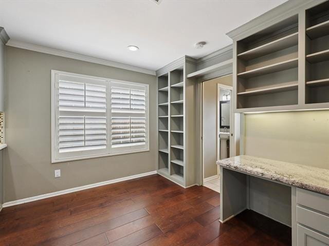 1135 Ivy Ln, Beaumont, TX 77706 - unfurnished office featuring dark wood-type flooring and ornamental molding