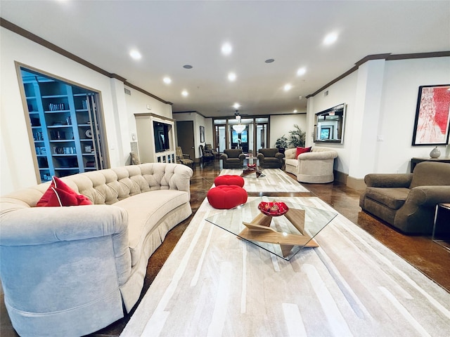 2400 Mccue Rd Unit 345, Houston, TX 77056 - living room featuring crown molding and recessed lighting