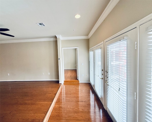 2400 Mccue Rd Unit 345, Houston, TX 77056 - entrance foyer with ornamental molding, wood finished floors, a ceiling fan, recessed lighting, and french doors