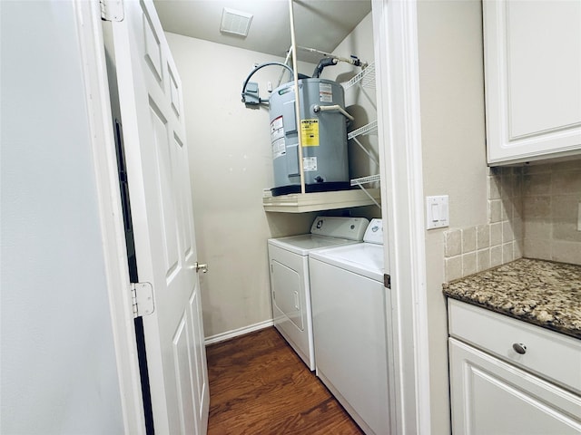 2400 Mccue Rd Unit 345, Houston, TX 77056 - laundry room featuring separate washer and dryer, water heater, and dark wood finished floors